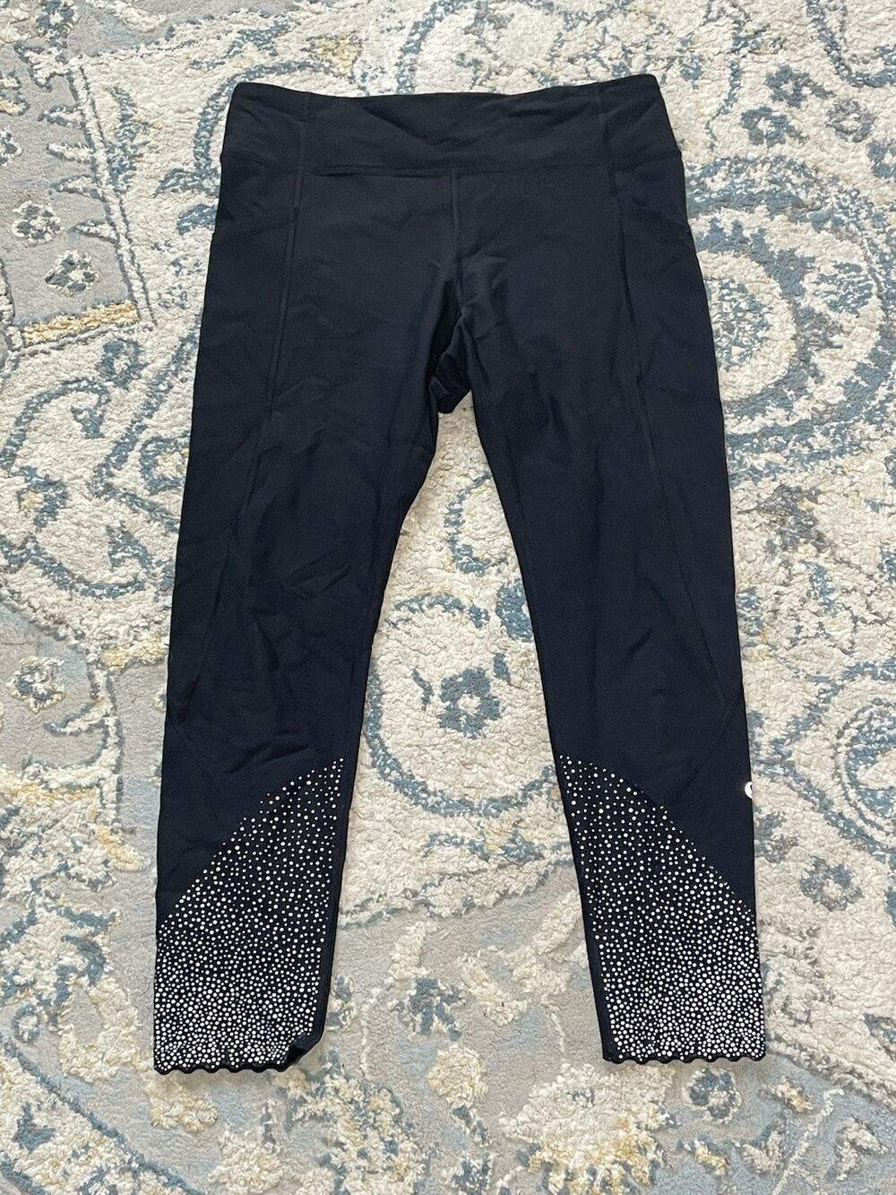 Lululemon Tight Stuff Tight II Crop Leggings Size 10 Black Reflective 7/8 Run